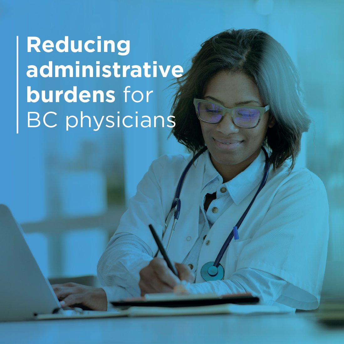DoctorsOfBC's tweet photo. The increasing volume of tasks that are not directly tied to patient care – such as paperwork &amp;  EMR management – can weigh heavily on a physician’s time &amp; well-being. Learn more about our work to reduce such #AdministrativeBurdens for #BCdoctors. https://t.co/QXmCPa53Cu https://t.co/wqYhq7h9sZ
