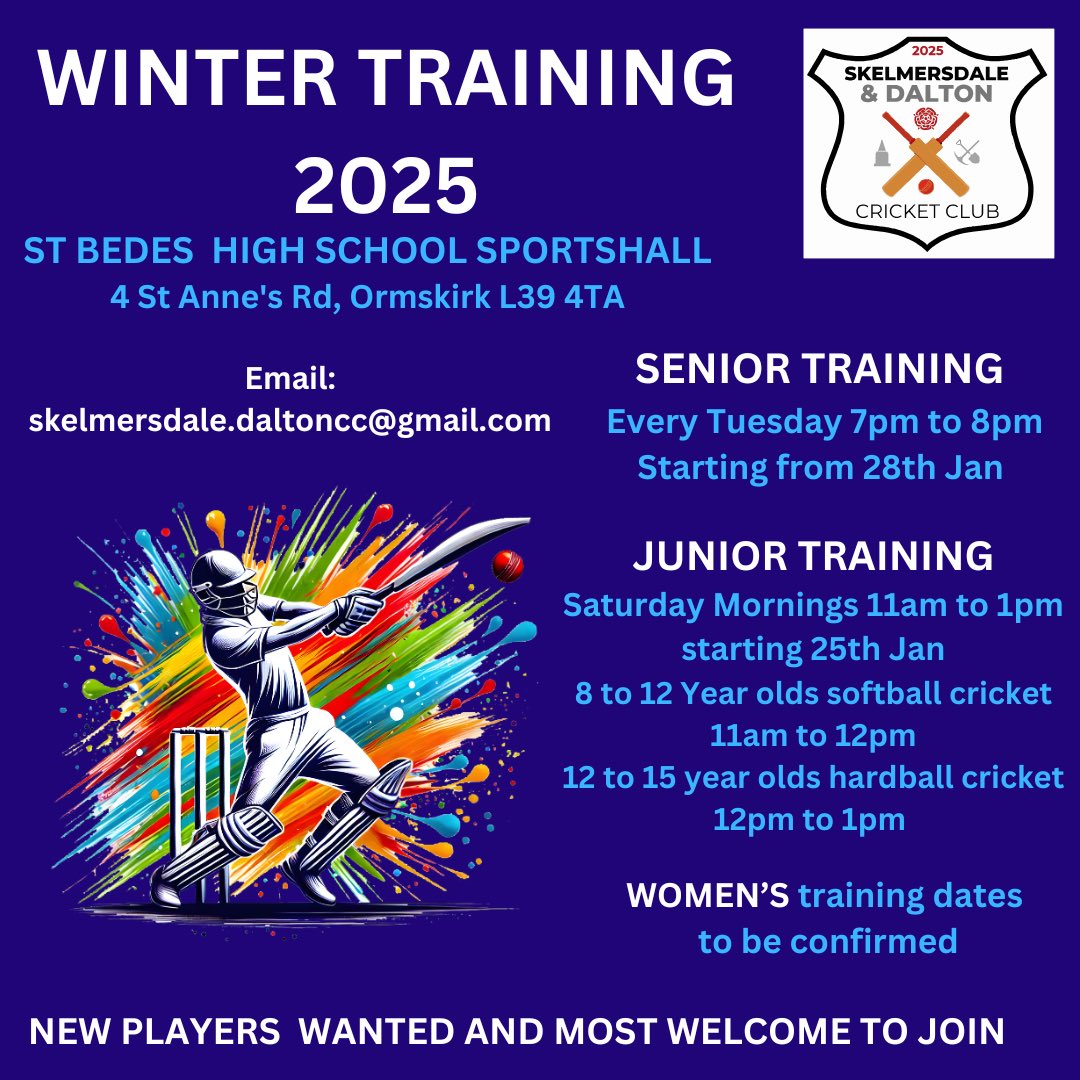 Skelmersdale & Dalton CC (@skelmersdalecc) on Twitter photo 🏏Skelmersdale & Dalton cricket club winter training dates.
🏏New players most welcome to join
#followers
<a href="/SkemNews/">Skem News</a> <a href="/lpoolcomp/">L&DCC</a> <a href="/Westlancsbc/">West Lancashire Borough Council</a> <a href="/Activewestlancs/">Active West Lancs</a> <a href="/DaltonCricket/">Dalton CC</a> #westlancs 🏏Skelmersdale & Dalton cricket club winter training dates.
🏏New players most welcome to join
#followers
<a href="/SkemNews/">Skem News</a> <a href="/lpoolcomp/">L&DCC</a> <a href="/Westlancsbc/">West Lancashire Borough Council</a> <a href="/Activewestlancs/">Active West Lancs</a> <a href="/DaltonCricket/">Dalton CC</a> #westlancs