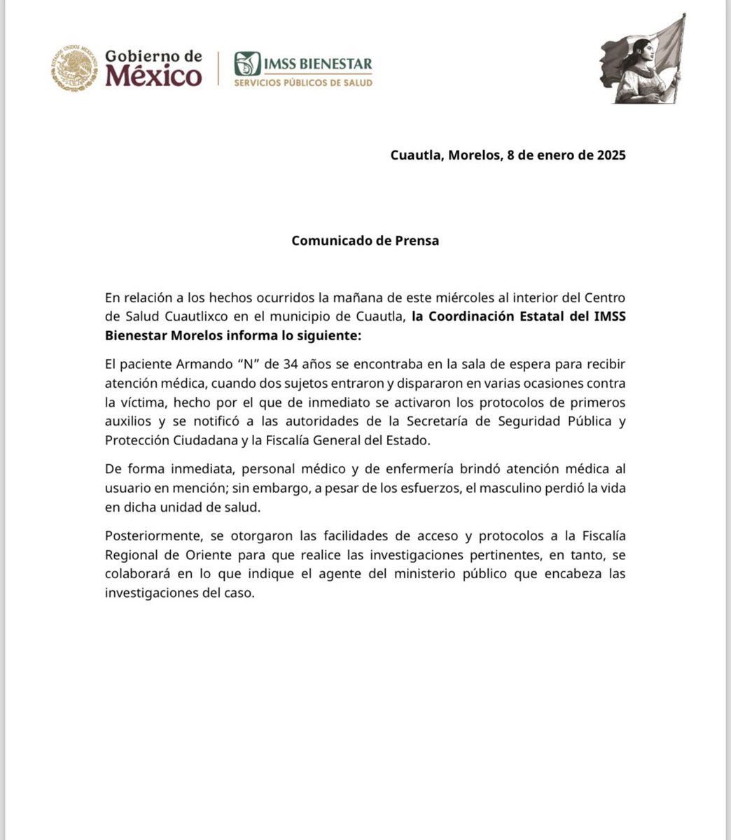 COMUNICADO DE PRENSA
IMSS Bienestar Morelos