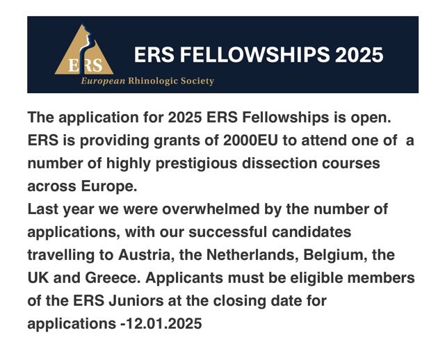 Professor Claire Hopkins (@snotsurgeon) on Twitter photo <a href="/ERSJuniors/">ERS Junior Members</a> - last chance to apply for a 2000eu Fellowship - visit europeanrhinologicsociety.org <a href="/ERSJuniors/">ERS Junior Members</a> - last chance to apply for a 2000eu Fellowship - visit europeanrhinologicsociety.org