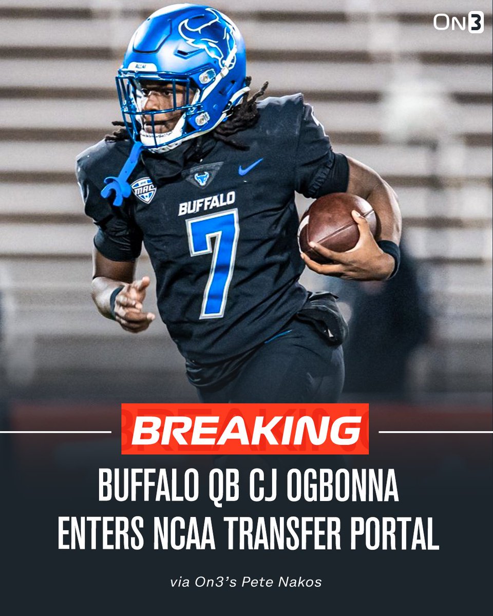Transfer Portal (@transferportal_) on Twitter photo NEWS: Buffalo QB CJ Ogbonna has entered the NCAA Transfer Portal, <a href="/PeteNakos_/">Pete Nakos</a> reports.
CJ totaled 27 touchdowns, 2,724 yards and 5 interceptions this season.
on3.com/transfer-porta… NEWS: Buffalo QB CJ Ogbonna has entered the NCAA Transfer Portal, <a href="/PeteNakos_/">Pete Nakos</a> reports.
CJ totaled 27 touchdowns, 2,724 yards and 5 interceptions this season.
on3.com/transfer-porta…