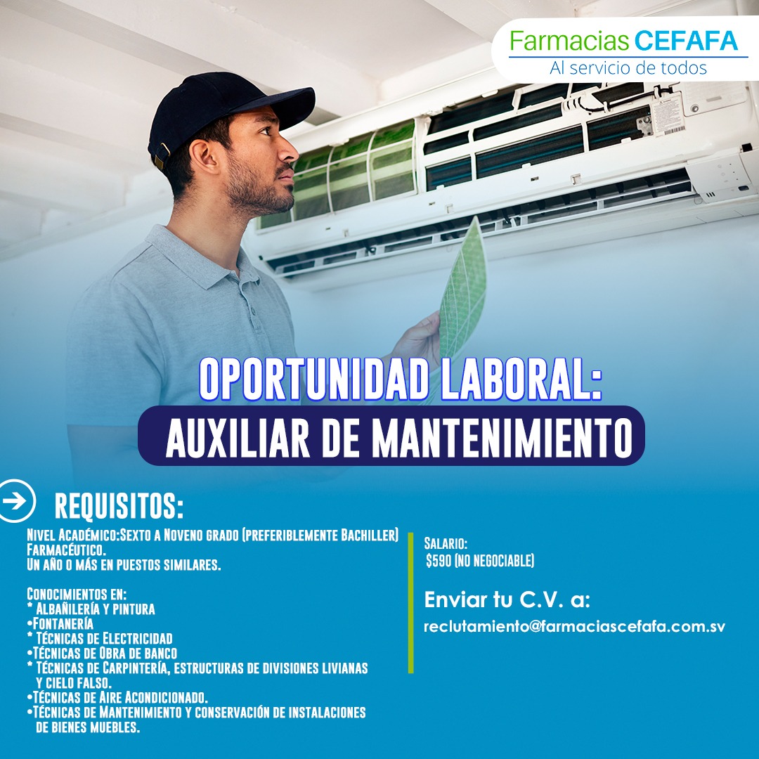 CEFAFA1's tweet photo. Te estamos buscando. Favor enviar CVs al correo electrónico:
reclutamiento@farmaciascefafa.com.sv.   Última fecha para aplicar lunes 13 de enero de 2025. No se reciben aplicaciones después de esa fecha. https://t.co/VpcjQgLf2C