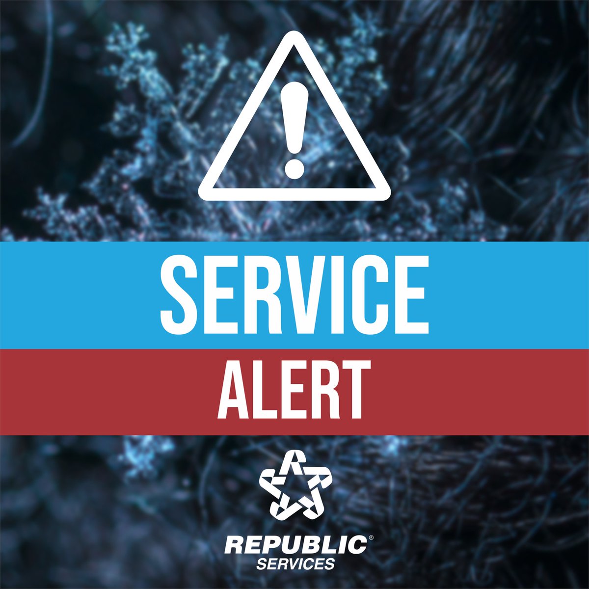 Due to inclement weather, Republic Services will not run residential routes on Thursday, January 9, 2025, as a precautionary measure. Thursday's routes will be collected on the next scheduled collection day, Monday, January 13, 2025.