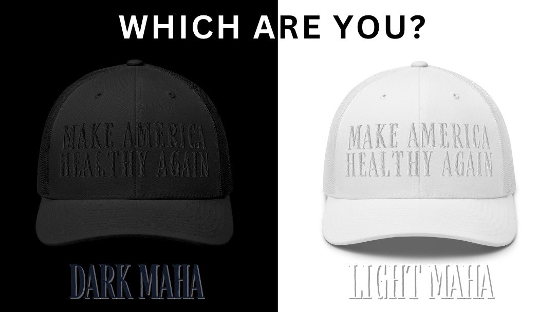 JoinClubMAHA's tweet photo. Which are you? Light MAHA? Dark MAHA? Or both?!? 

⚪️⚫️

(Link to merch in comments) https://t.co/9p40DPEIfi