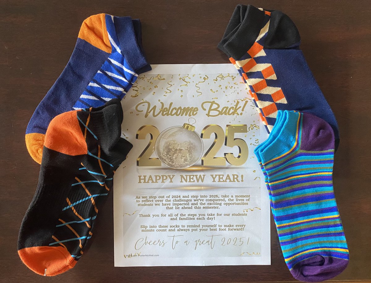 Monday, I gifted teachers with socks as we “Step Into 2025” with our “Best Foot Forward!” #2025newyear #studentcentered <a href="/lrsd/">Little Rock School District</a> <a href="/AmyBCoop1/">Amy B. Cooper</a> @Washington_LRSD <a href="/DrJermallWright/">Jermall Wright</a>