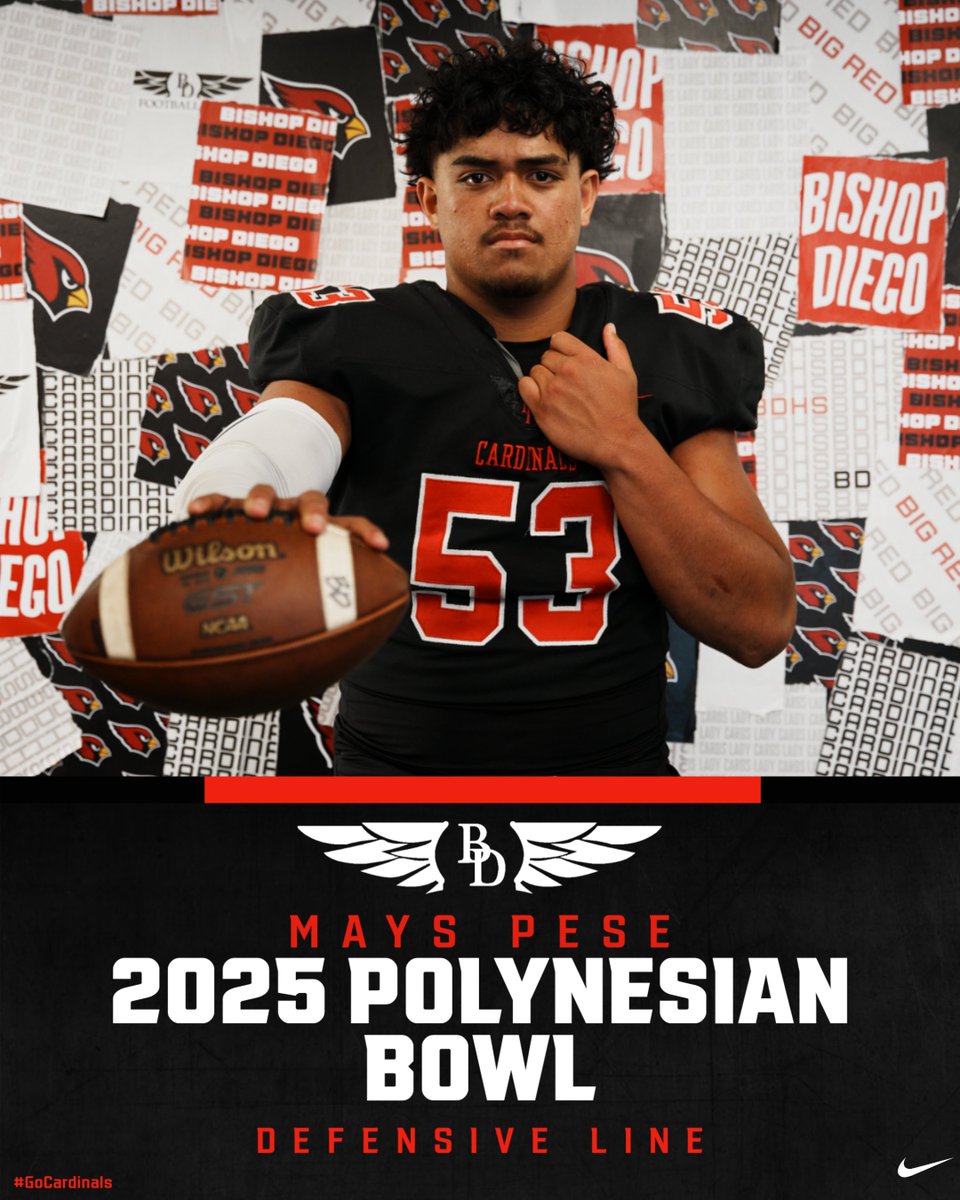 Congratulations to Mays Pese for being selected to compete in the 2025 Polynesian Bowl on Friday, January 17 at Kūnuiākea Stadium in Honolulu, Hawaii at 9:00 pm on NFL Network. We are proud of his hard work and dedication to earn a spot in this prestigious game🏈 

#GoCardinals