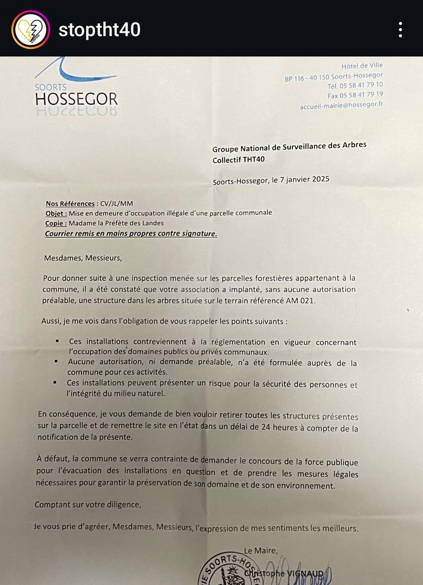 StopTHT40's tweet photo. M. Vignaud, maire d' #Hossegor nous menace de faire appel aux gendarmes du PSIG.
Cette unité de combat a récemment été dénoncée par le rapporteur spécial de l'ONU à cause de ses "traitements cruels et inhumains interdits par la convention des DROITS DE L'HOMME"
Merci !
#StopTHT40 https://t.co/2fx11C6UG2