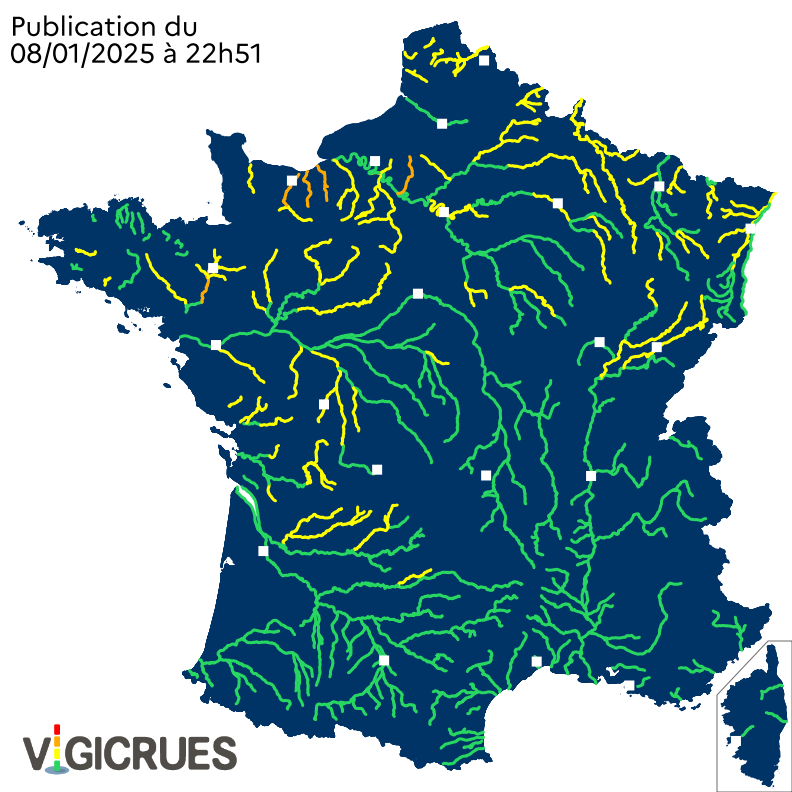 Vigicrues's tweet photo. Passage #vigilanceOrange #Vilaine médiane  (dép. #IIeetVilaine), #Dives, #Touques-#Orbiquet-#Calonne (dép. #Calvados), #Epte (dép. #SeineMaritime, #Oise, #Eure)
Maintien #vigilanceOrange de l'#Orne moyenne et aval (#Calvados). 
Restez informés sur https://t.co/wS98gcDiHD https://t.co/7wT1in1Nev