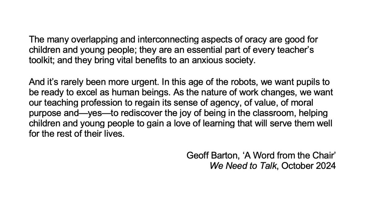 But, in truth, if we’ve learnt anything over recent years, it’s that great practice in classrooms can’t be mandated from Whitehall. Instead, it’s now over to us - the teaching profession - to make it happen. Let us know your #oracy priorities, as we move from talk to action. 8/8