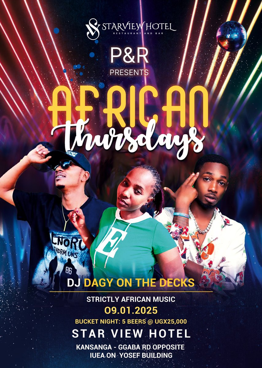 starviewhotelug's tweet photo. The best of African music, the coldest beers, and the hottest vibes! 🍻 Join us every Thursday at Star View Hotel for our exclusive Bucket Night - 5 beers for just UGX 25,000! 🎶

 #AfricanThursdays #BucketNight https://t.co/owix4B3bpA