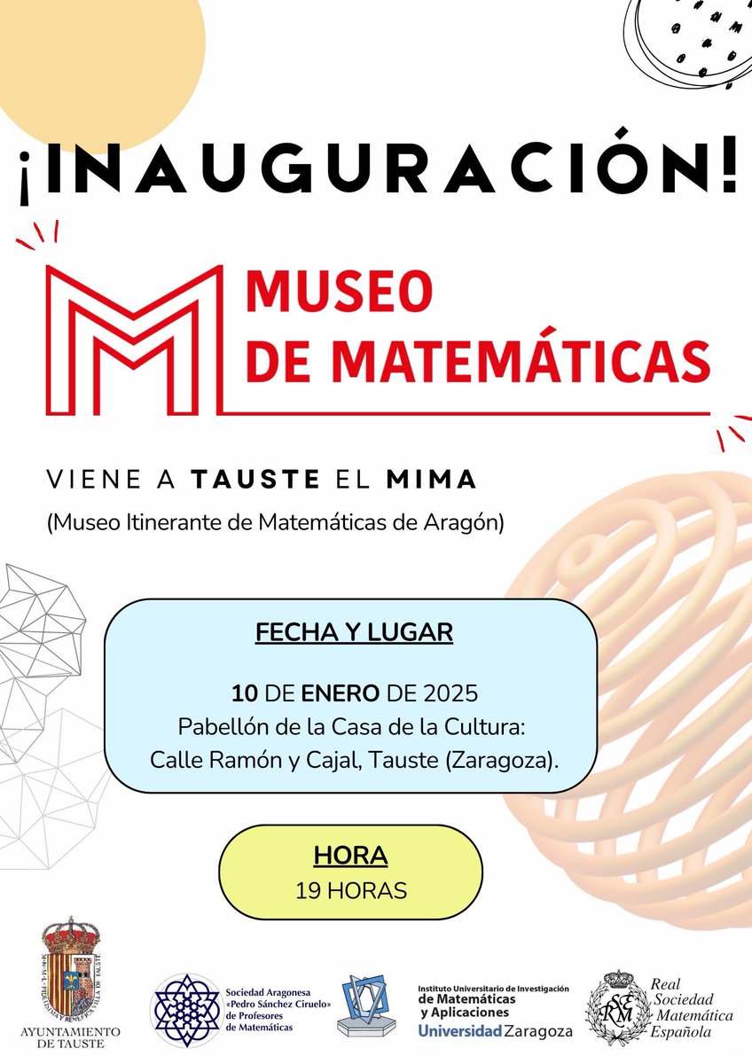 Iniciamos este 2025 y primera salida del Museo Itinerante de Matematicas de Aragon. Gracias @juliobernues, Sara Cosculluera, Ayuntamiento de Tauste, <a href="/Ciencias_Unizar/">Ciencias_Unizar</a> <a href="/SAPMciruelos/">SAPM</a>. Y <a href="/RealSocMatEsp/">RSME</a> por hacerlo posible.