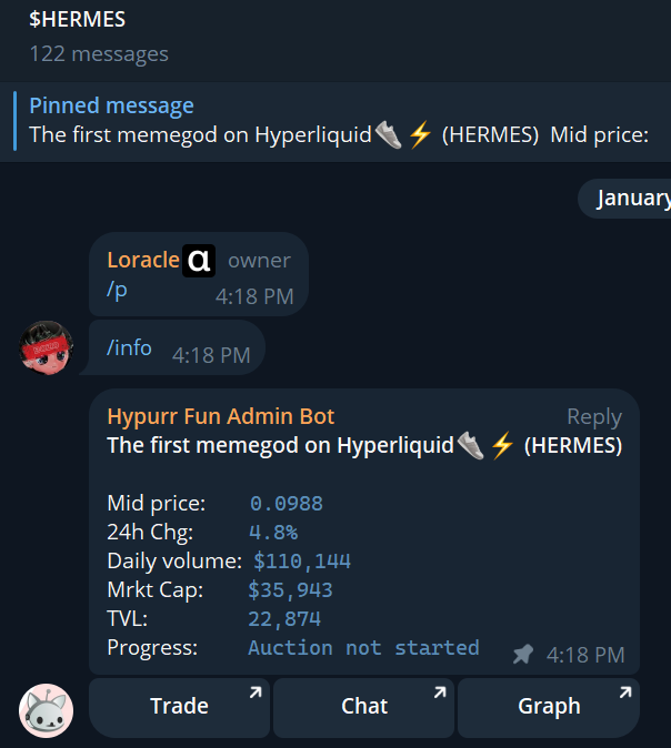 hermesonhl's tweet photo. Big shoutout to @Hypurrfun and @laurentzeimes on getting the bot running and working again on group chats🎉

Lets keep building on @HyperliquidX with speeed⚡️👟 https://t.co/NCIZcByItM