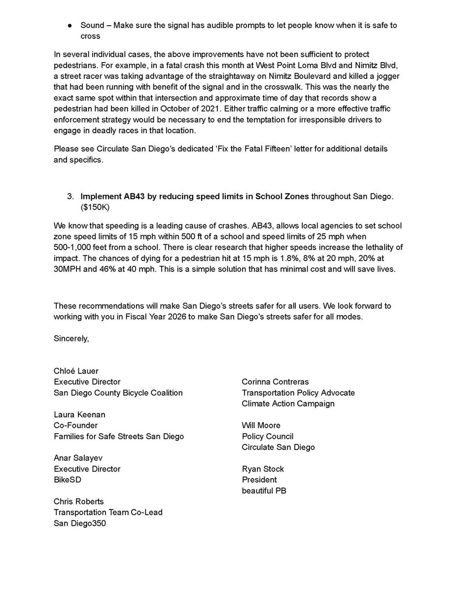 Families For Safe Streets San Diego &amp; our Vision Zero partners urge the Mayor &amp; City Council to invest in street safety measures to Get Kids to School safely. Parents are afraid to let kids walk to school and crash data proves their fears. These improvements will save lives.