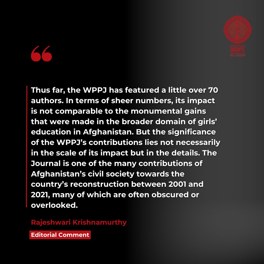 DROPS (@drops_afg) on Twitter photo 🌟Rajeshwari Krishnamurthy🌟
Rajeshwari Krishnamurthy <a href="/rajeshwarie/">Rajeshwari</a> , who has edited the Women and Public Policy Journal (WPPJ) since its start, returns as editor for its seventh volume. In this edition, she discusses the journal's ongoing mission to amplify the voices of Afghan 🌟Rajeshwari Krishnamurthy🌟
Rajeshwari Krishnamurthy <a href="/rajeshwarie/">Rajeshwari</a> , who has edited the Women and Public Policy Journal (WPPJ) since its start, returns as editor for its seventh volume. In this edition, she discusses the journal's ongoing mission to amplify the voices of Afghan