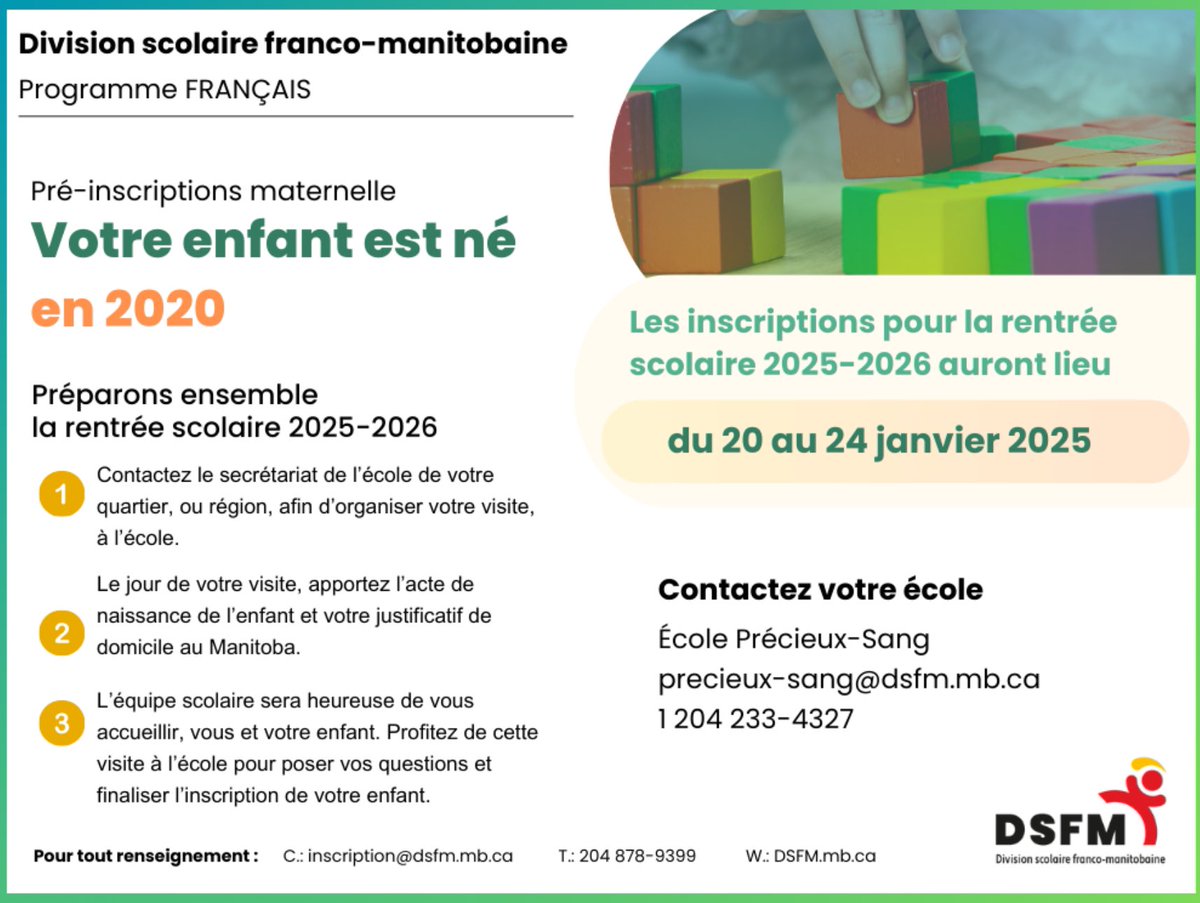 Votre enfant est né en 2020? Fixez dès aujourd’hui votre rendez-vous pour l’inscription à la maternelle pendant la semaine du 20 au 24 janvier.