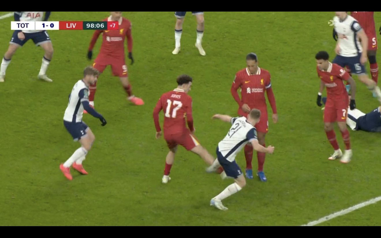 Curtis Jones fouled by Dejan Kulusevski