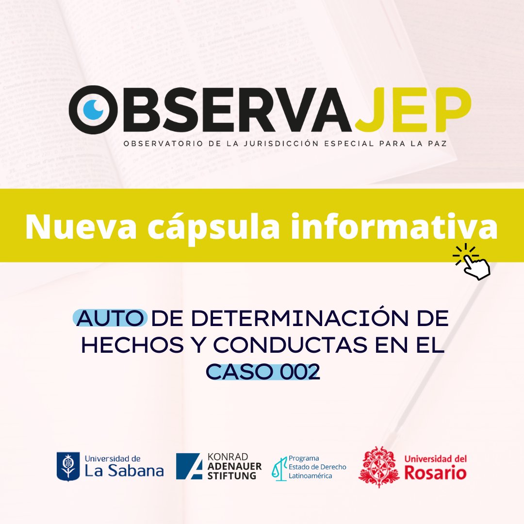 📢 ¡Nueva cápsula informativa! El Caso 002 de la JEP avanza en la investigación para las comunidades de Tumaco, Ricaurte y Barbacoas, afectadas por el conflicto armado entre 1990 y 2016.  Ingresa en el siguiente link recursos.observajep.com/wp-content/upl…👆🏼🔍
#JusticiaTransicional #JEP #Caso002