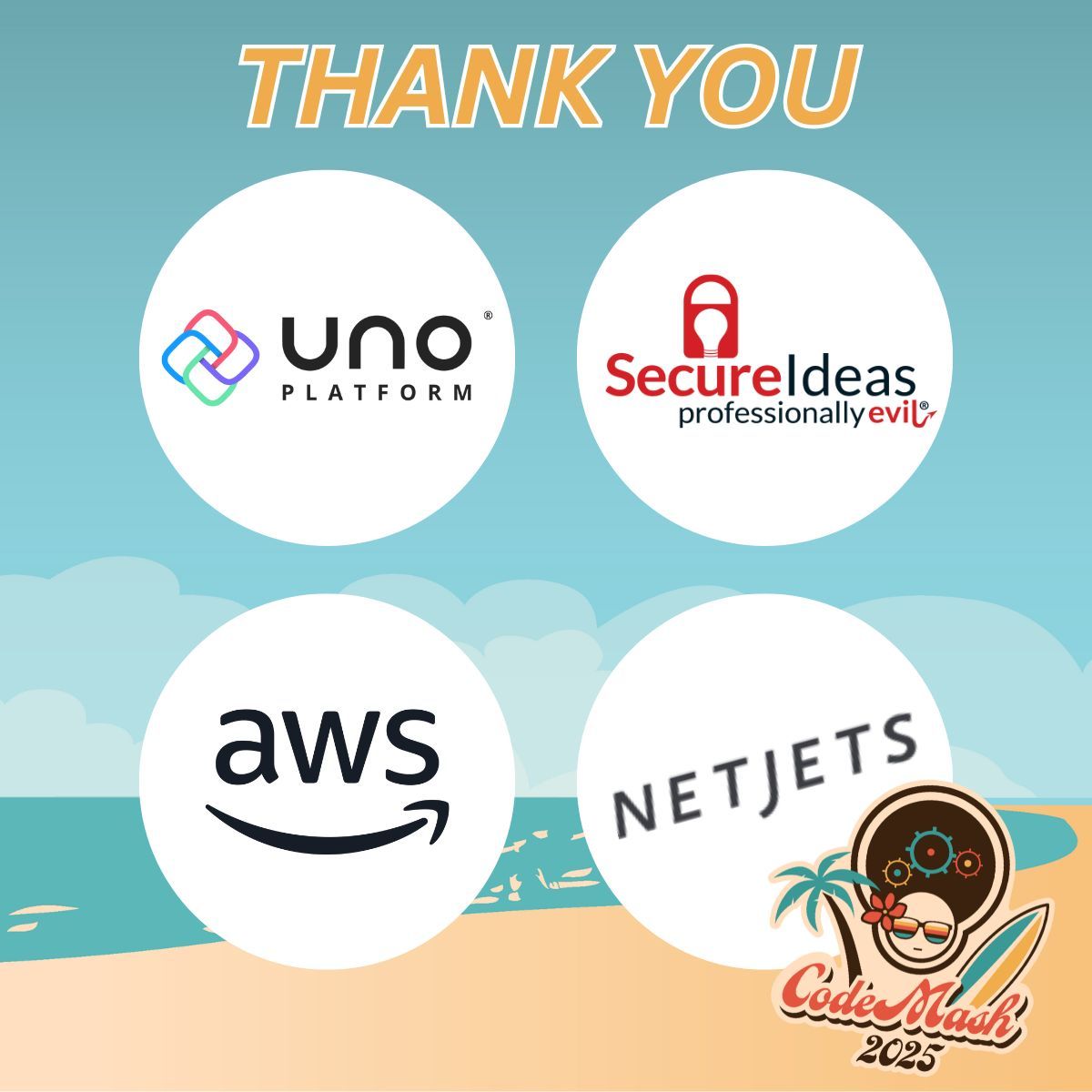 codemash's tweet image. A big thank you to all of our Gold sponsors this year! You are all amazing! Now put on those Hawaiian shirts and get ready for #CodeMash2025! 🌺