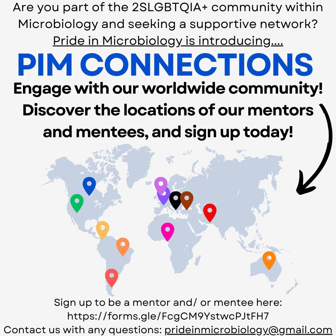 prideinmicro's tweet image. Happy New Year to our PiM Community! Looking to expand your network & engage in mentorship? Join PiM Connections, our program for global 2SLGBTQIA+ Microbiology mentorships. We have participants from 12 countries & can't wait to meet you, sign up today!
forms.gle/FcgCM9YstwcPJt…