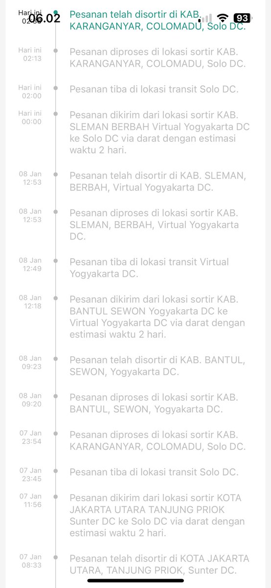 ekalstrf's tweet photo. lihat deh, paketku nyenyak banget bolak balik gini, kota tujuan klaten, biasa udah sampe colomadu mah sehari juga sampe, malah dibawa ke bantul lah ke sleman lah, terus hari ini balik ke colomadu lagi.. ga habis pikir 😑 @ShopeeID https://t.co/qBLIA7Yqry