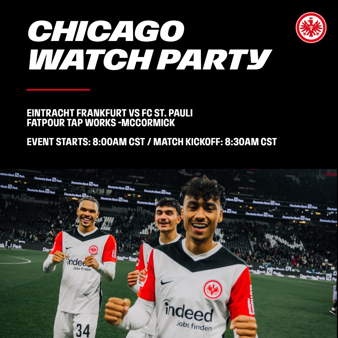 eintracht_us's tweet image. We're hosting an Official Watch Party with some of our US-based EFC's for Saturday's Bundesliga match against FC St. Pauli! 🦅🇺🇸

Nicolai Adam &amp;amp; Taskin Aksoy of Eintracht's International Sports Projects will be attending the viewing party at Fatpour Tap Works in Chicago.