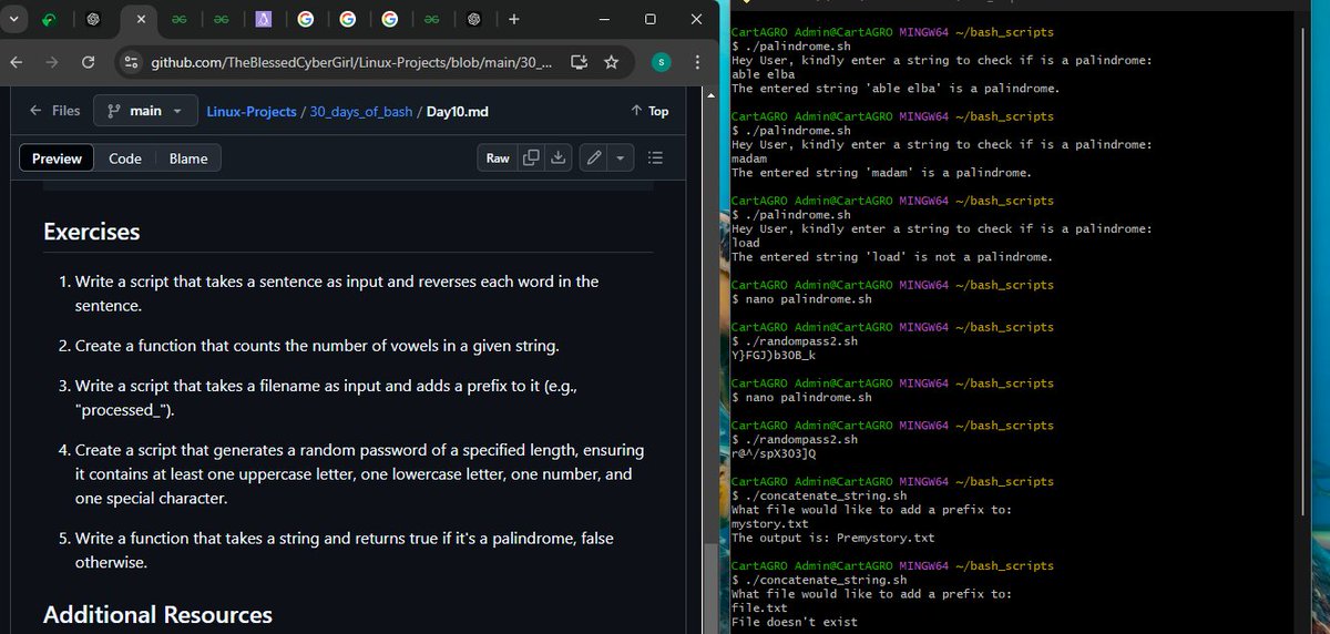 Ade_leyee's tweet image. Day 88
#100DaysOfCyberSecurity 
@jay_hunts @segoslavia @akintunero @OnijeC 
Day 10 of #30DaysOfBashScripting 
Learnt about string manipulation techniques and did the tasks under the lesson. Below are some of my scripts: