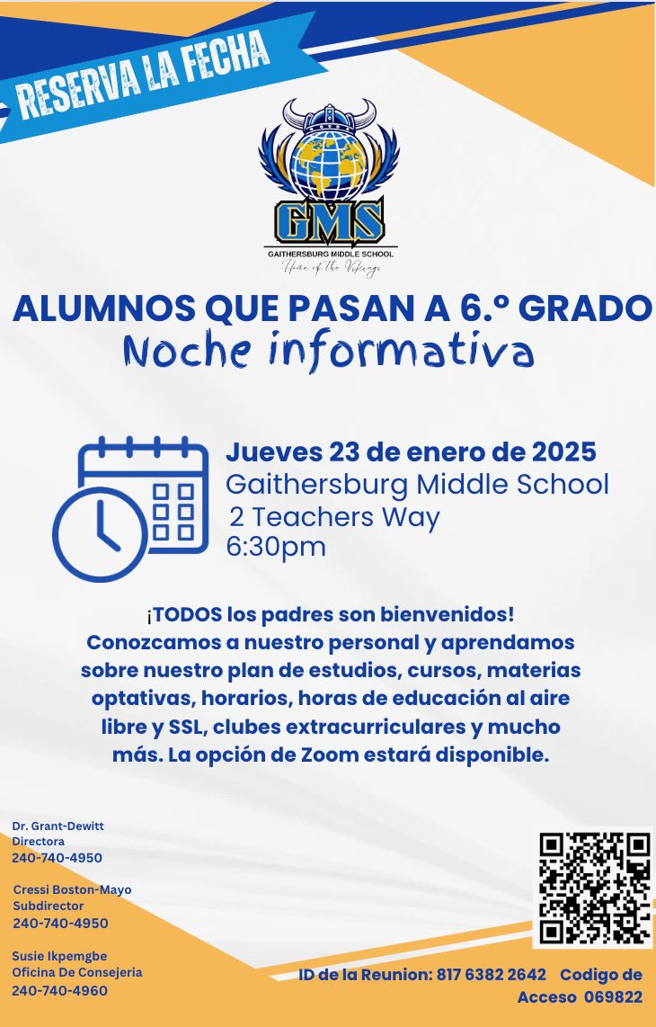 📢 SAVE THE DATE! 📢

Rising 6th Graders Info Night at Gaithersburg Middle School! 🎒✨

📅 Thursday, Jan. 23, 2025
🕡 6:30 PM – In person &amp; Zoom

Meet our staff, explore courses, electives, Outdoor Ed, SSL hours, clubs, and more! 🌟

<a href="/GaithersburgES/">Gaithersburg ES</a> <a href="/StrawberryKnoll/">Strawberry Knoll ES</a> <a href="/WGES_mcps/">Washington Grove ES</a>