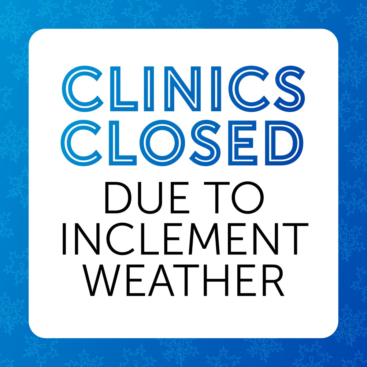 Due to inclement weather, all clinic visits and appointments at the Dallas and Frisco campuses, as well as Therapy Services at The Star, will be canceled on Thursday, January 9 and Friday, January 10. We will contact patient families to reschedule appointments.