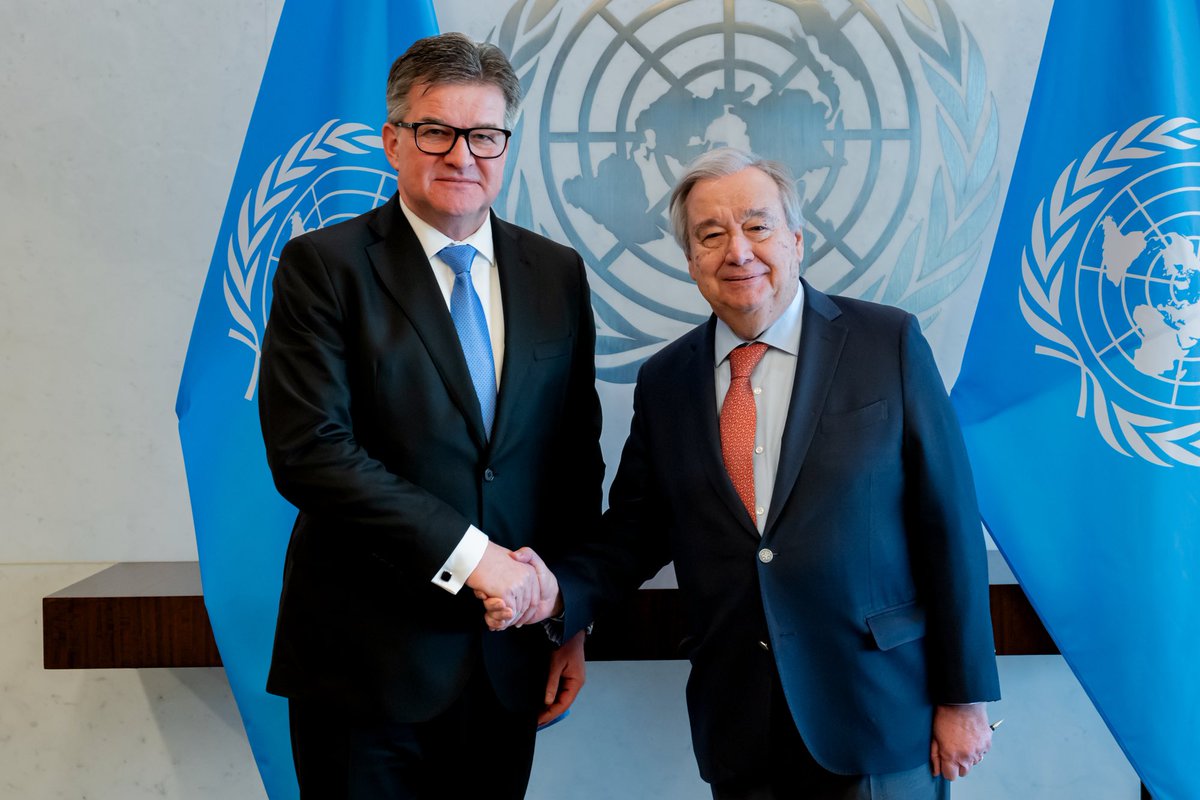 Miroslav Lajčák (@miroslavlajcak) on Twitter photo Such an honour to meet with 🇺🇳 Secretary-General <a href="/antonioguterres/">António Guterres</a>. I enjoyed our conversation about the Western Balkans and 🇪🇺 enlargement and appreciate his insights and assessments. Such an honour to meet with 🇺🇳 Secretary-General <a href="/antonioguterres/">António Guterres</a>. I enjoyed our conversation about the Western Balkans and 🇪🇺 enlargement and appreciate his insights and assessments.