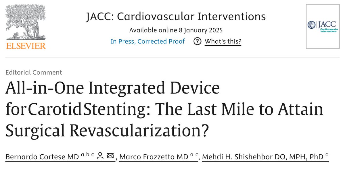 Just published on #JACCInterventions our Editorial Comment regarding the results of the PERFORMANCE II trial on the use of the new Neuroguard Carotid Stent with an adjustable integrated embolic filter and a postdilation balloon. <a href="/JACCJournals/">JACC Journals</a> 
<a href="/BernardCortese/">Bernardo Cortese</a> <a href="/shishem/">Mehdi Shishehbor, DO</a>