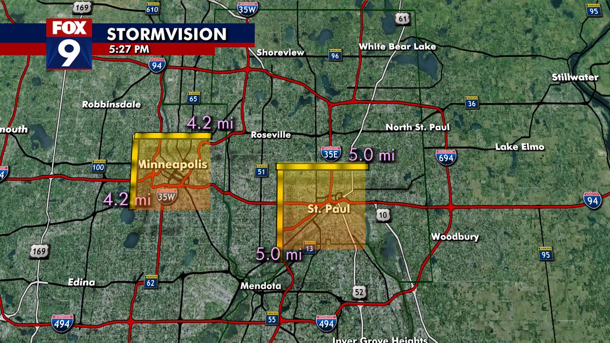 MN perspective part 2...approx size of the #Eaton fire over Minneapolis and the #Palisades fire over St. Paul. (both still uncontained and growing). <a href="/FOX9/">FOX 9</a>