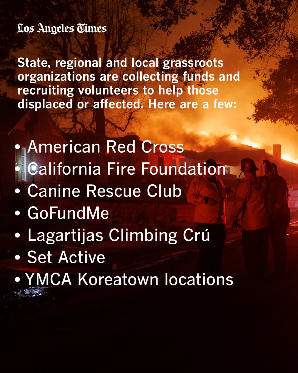 If you’re looking for a way to help those affected by fires raging across Los Angeles County, you have a number of options to donate money, materials or your time: latimes.com/california/sto…