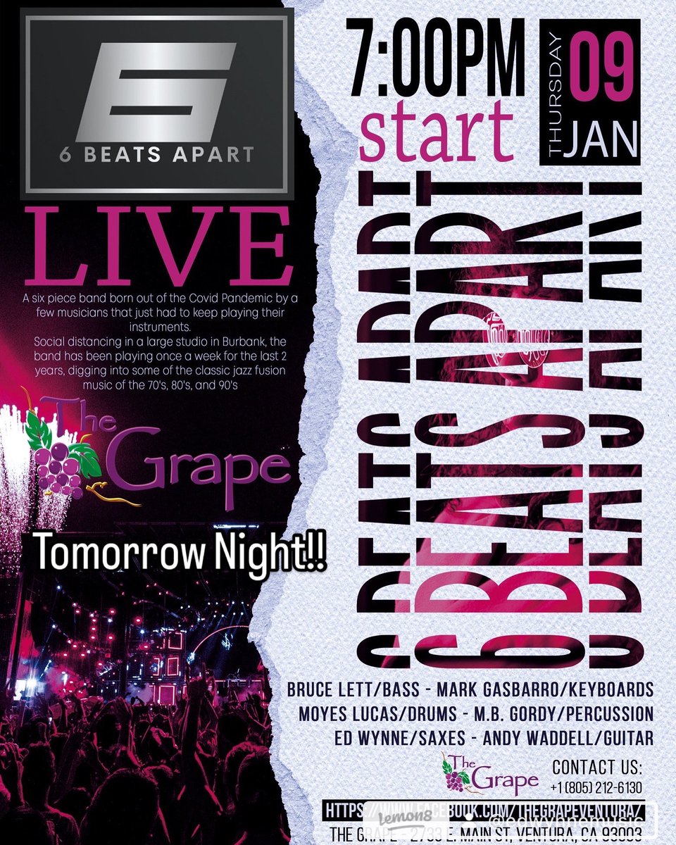 EdWynneMusic's tweet photo. Live JAZZ FUSION tomorrow night!! @thegrapeventura https://t.co/GF8vgNJS7Z