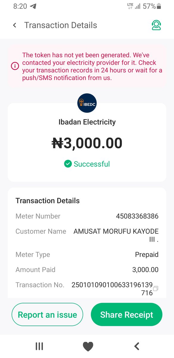 Olaidewears's tweet photo. @IBEDC_NG The money is on pending before and later it successful but since then have not received token up till now

And they didn't refund me back the money since it successful and have not get the token since when the money is successful it over 7 days now

This is very very unfortunate https://t.co/CuiN9F8HQA