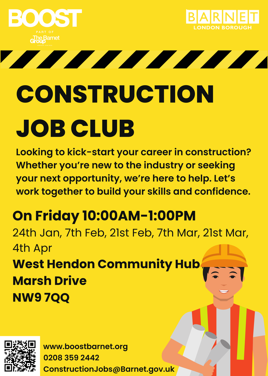 Ready to build your future in construction? Come and meet us at the West Hendon Community Hub for career advice, skill-building, &amp; support! Don’t miss our next session tomorrow Jan 24th, 10AM-1PM. Let’s make your next career move a success! #JobClub #ConstructionCareers