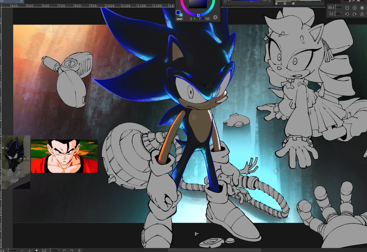So inverting the shadows and turning them to highlights actually suits well  for a new Dark Sonic design
