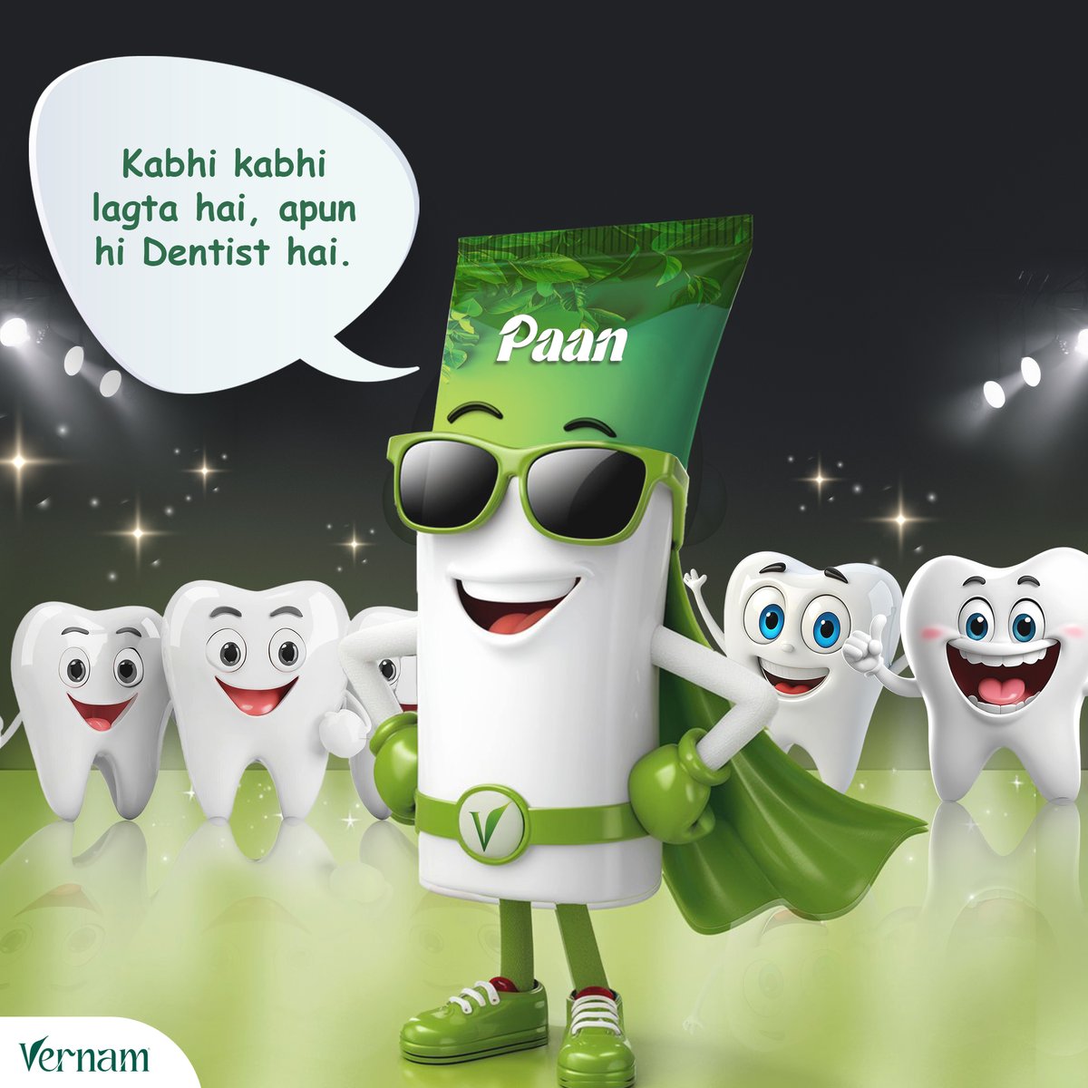 💬 Kabhi kabhi lagta hai, apun hi Dentist hai! 😎

Meet Vernam Paan Toothpaste! 🌿 Iconic freshness + legendary care: 
✔️ Unique Paan flavor twist
✔️ Advanced HAP formula for complete protection
💚 Level up your smile game now!

#FreshnessIconicHai #HealthyTeeth #VernamCare