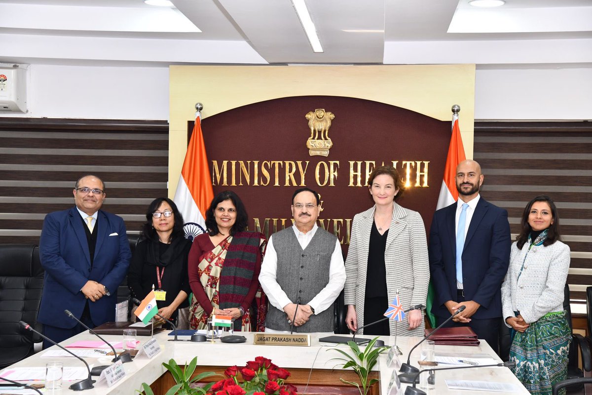 Union Health Minister Shri <a href="/JPNadda/">Jagat Prakash Nadda</a> presided over the signing of Memorandum of Understanding (MoU) between India and the UK on Health and Life-sciences. Health Secretary Ms. Punya Salila Srivastava, Secretary of State for Health and Social Care, Mr. Wes Streeting, and Excellency,
