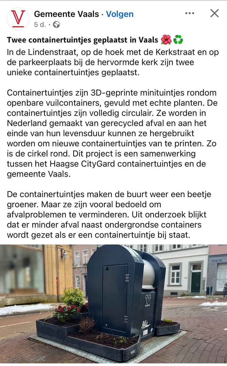 LLBWestBetuwe's tweet photo. Ook containertuintjes in @WestBetuwe ?

Mooie pilot voor de Herman Kuijkstraat in Geldermalsen en ook voor andere kernen in West Betuwe @AvriSchoon , benieuwd wat onze portefeuillehouder hiermee gaat doen Joke van Vrouwerff #Containertuintjes #WestBetuwe #goedvoorbeelddoetvolgen https://t.co/wDCptCRa5N