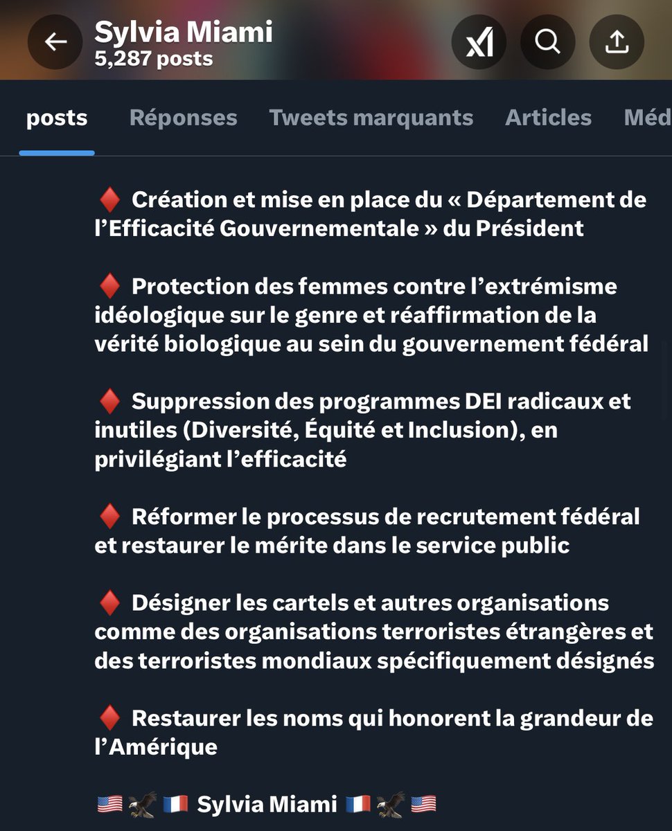 sylviamiami1776's tweet photo. 🇫🇷🚨⚠️ Je reçois énormément de messages concernant @realDonaldTrump . Certains d’entre vous sont EXTREMEMENT déçus et remettez en doute sa crédibilité. Vous attendiez qu’il règle TOUS les problèmes dès le premier jour… Mais sérieusement ?!

Si vous le connaissiez vraiment, vous sauriez qu’il agit souvent selon des tactiques bien précises. Alors avant de le juger après seulement 3 jours, prenez un peu de recul. Je vous rappelle la liste des décrets qu’il a signés dès le premier jour de sa présidence ➡️ https://t.co/e8q7Xo6PqW

Franchement, arrêtez de juger à la va-vite et laissez-lui un peu de temps, ça me fatigue de voir autant de précipitation. Je n’alimenterai pas ces discussions mais je vous RECOMMANDE de lire ATTENTIVEMENT l’excellente analyse de @Alphanumrique2 qui offre une compréhension pleine de bon sens  ➡️  https://t.co/ZIFRuVusU3

🇺🇸🦅🇫🇷 Sylvia Miami 🇫🇷🦅🇺🇸

🔴 Tous mes liens en un seul clic, suivez-moi / All my links in one click, follow me ✅ https://t.co/4690s03HGj

#sylviamiami 
#Actu #Tendance
#Infos
#Monde
#trump
#maga 
#MAHA