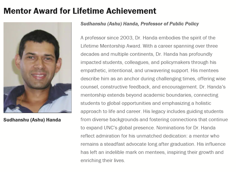 Amber Peterman (@a_peterman) on Twitter photo Look who won <a href="/UNC/">UNC-Chapel Hill</a>'s Lifetime Mentorship Award this year!
<a href="/PublicPolicyUNC/">UNC Public Policy</a>'s <a href="/ashudirect/">Sudhanshu Handa</a>
provost.unc.edu/university-tea… Look who won <a href="/UNC/">UNC-Chapel Hill</a>'s Lifetime Mentorship Award this year!
<a href="/PublicPolicyUNC/">UNC Public Policy</a>'s <a href="/ashudirect/">Sudhanshu Handa</a>
provost.unc.edu/university-tea…