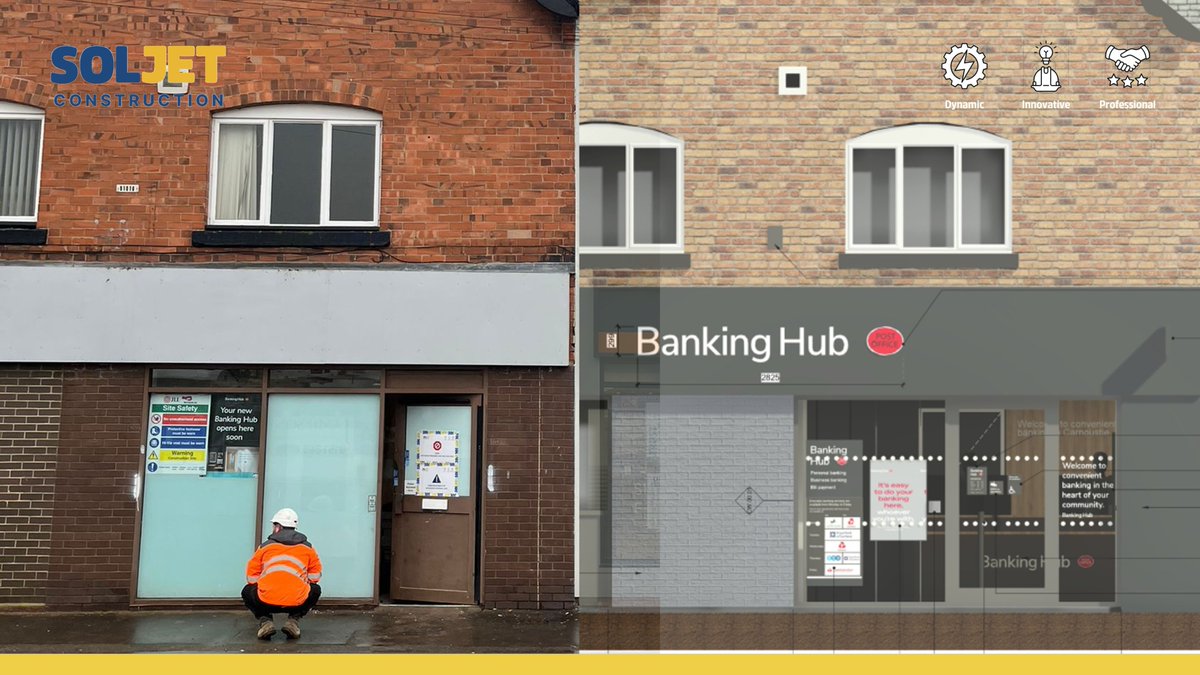 SoljetLtd's tweet photo. Progress update from our 1st Banking Hub project of 2025 in Shirebrook. Transforming a former bank into a community banking hub, enhancing financial access for local residents. Stay tuned for the grand opening https://t.co/wghi8Gm75Q #ProjectUpdate https://t.co/8QX92ZaLvZ