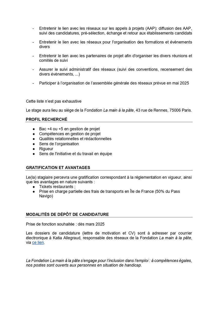 Fondation_Lamap's tweet photo. ✨ [#offredestage] ✨
Rejoignez  nous !
📍Stage assistant(e) chef(fe) de projet, dès mars/avril, Paris 6e
💡Missions : gestion d'appels à projets &amp; suivi administratif
👩‍💻 Profil : Bac+4/5
🎁 Avantages : Tickets resto, 50 % Navigo.
👉 Candidature ici : https://t.co/bjVxoekBSH https://t.co/Yjo394uhYe