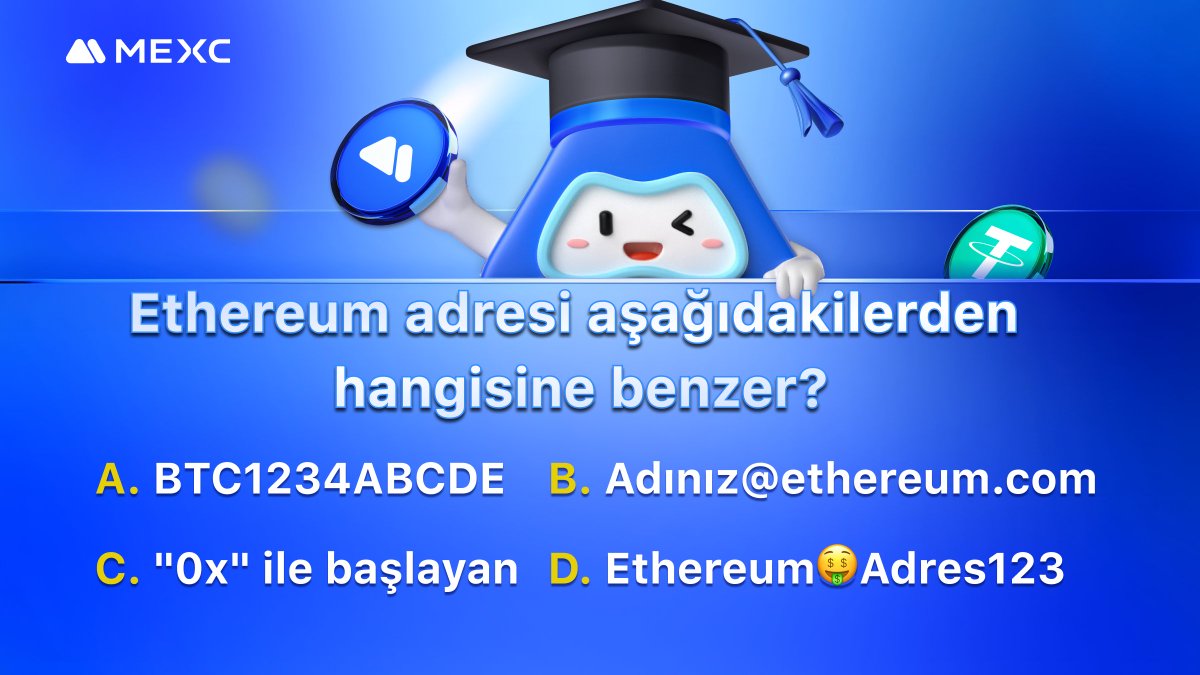 🎓 #MEXC ile Quiz Zamanı

❓ Ethereum adresi aşağıdakilerden hangisine benzer? 

🎁 Yorumlarda Doğru Cevap Veren, Rastgele Seçilecek 5 Şanslı Kullanıcımız 20 $USDT Değerinde SPOT Kazanacaktır!

📅 Son Katılım: 24 Ocak 21.00 (UTC +03:00)