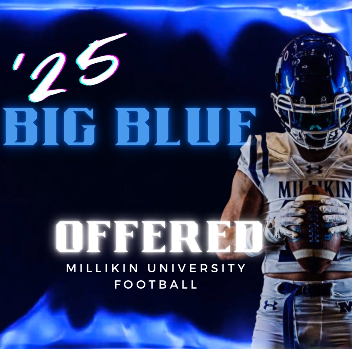 Blessed to receive a offer from <a href="/MU_BigBlueFB/">Millikin Football</a> <a href="/CoachBurket/">Jermaine Burket</a> <a href="/DeepDishFB/">DEEP DISH FOOTBALL</a> <a href="/AllenTrieu/">Allen Trieu</a> <a href="/On3sports/">On3</a>
<a href="/EDGYTIM/">Timothy “EDGYTIM” OHalloran</a> @On3Recruits <a href="/OJW_Scouting/">PrepRedzone Oliver</a>
<a href="/PrepRedzoneIL/">Prep Redzone Illinois</a> <a href="/Bryan_Ault/">Bryan Ault - Midwest Scout</a>
<a href="/Hawks4Football/">Hillcrest Hawks Football 🏈</a>