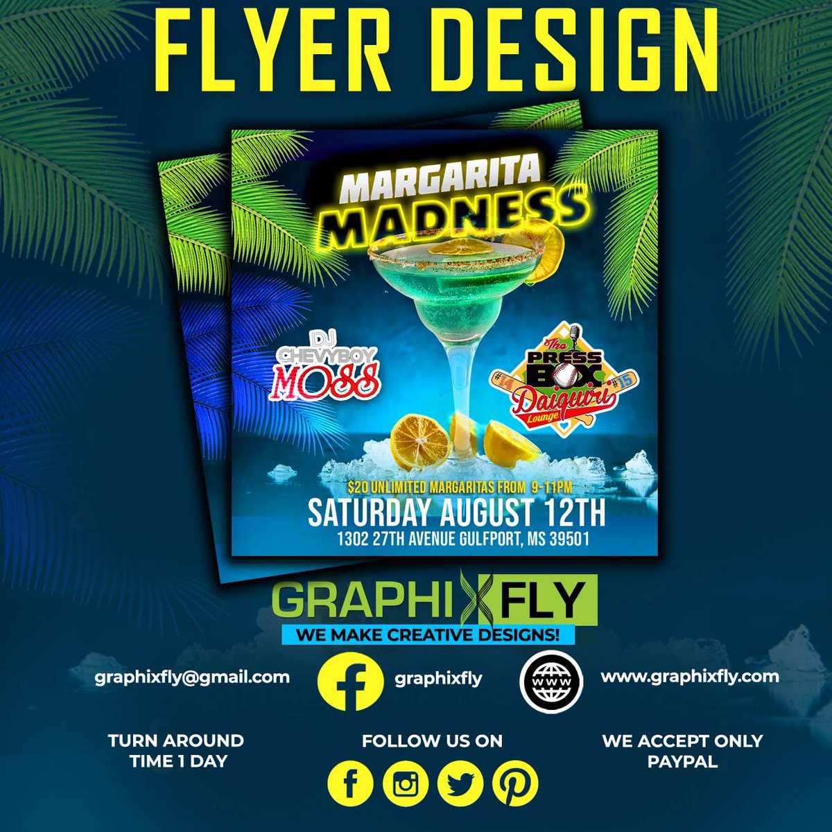 graphixfly's tweet image. Top Flyer of the Day!
Margarita Madness Flyer designed by graphixfly
For eye-catching, high-quality flyer designs, reach out to us today!
Website: graphixfly.com | Email: graphixfly@gmail.com
Fast Turnaround! we accept paypal only