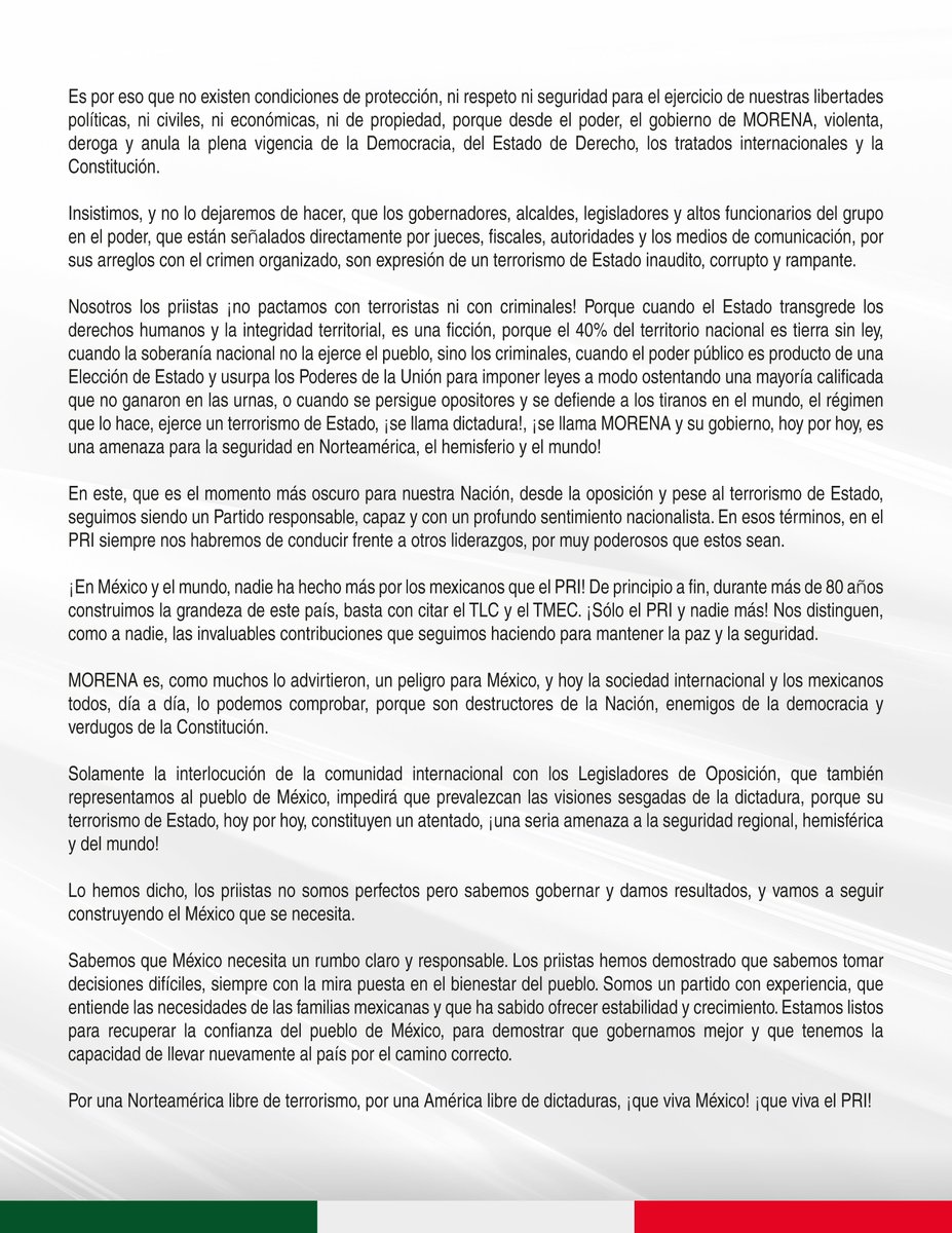 El PRI no negocia ni con terroristas ni con criminales.