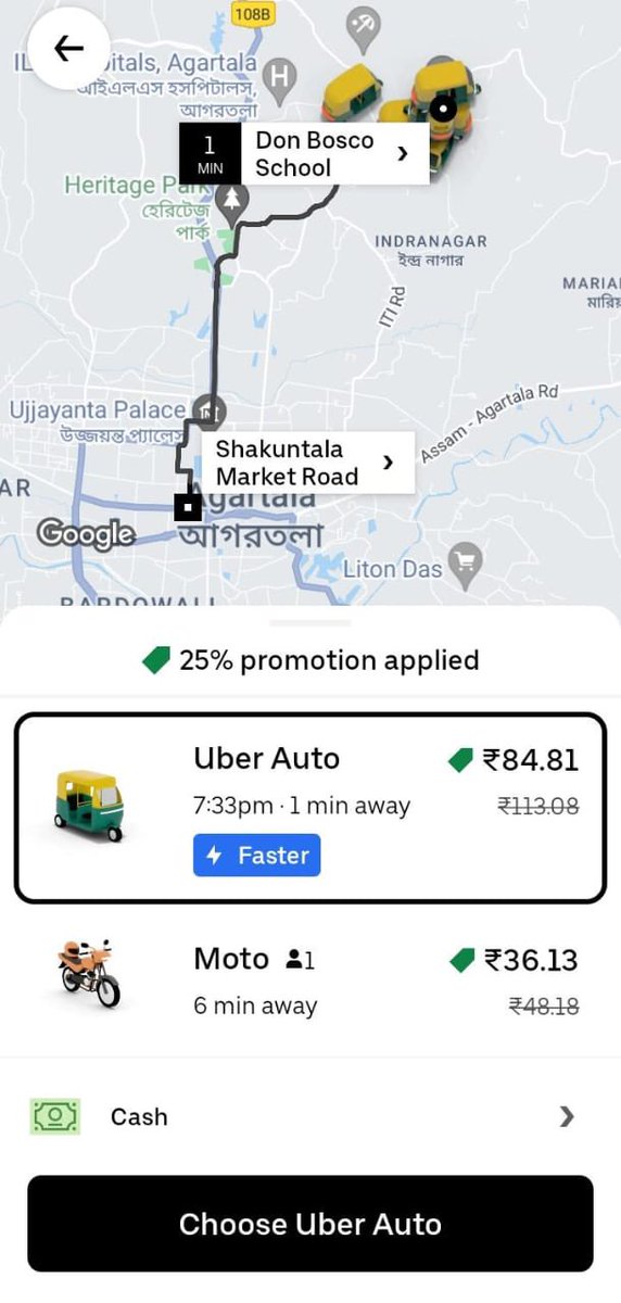 AzmainAnsari's tweet photo. Same pickup and drop location 
But in Android @Uber_India charging ₹84.81 and in IPhone they are charging ₹98.58 
Why @Uber_Support ??? https://t.co/3whQlI5fAb