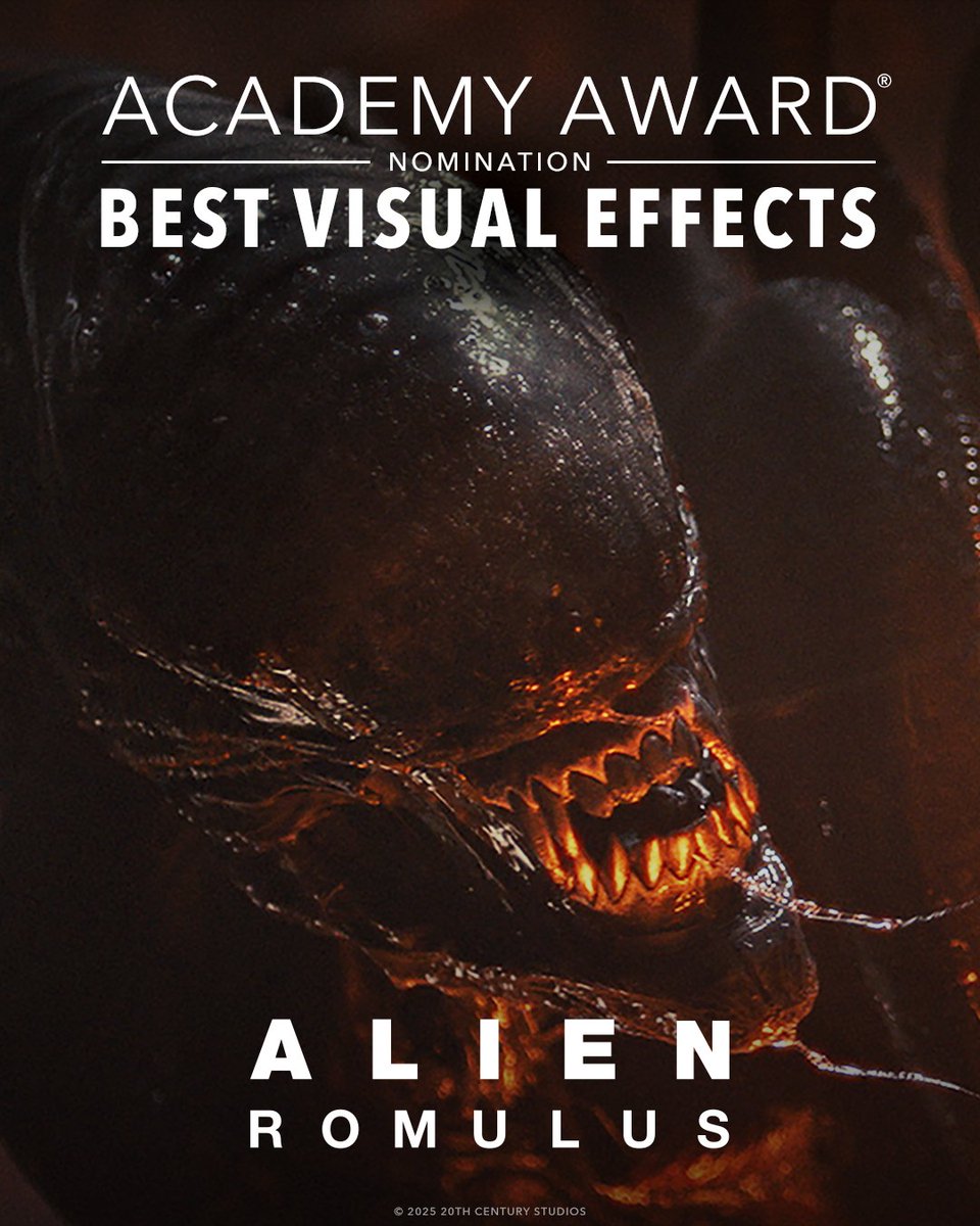 Congratulations to the cast and crew of #AlienRomulus for their Academy Award® Nomination for Best Visual Effects. #Oscars
