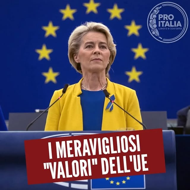 GiorgiaSalvagn1's tweet photo. La Von der Leyen ci tiene a far sapere a Trump
che "i valori dell'UE" non cambieranno.

Sì, li conosciamo bene i valori della baracca europea:

- Austerità, taglio della spesa pubblica, privatizzazioni e macelleria sociale.

- Politiche green sulle spalle dei cittadini e dell'industria di intere nazioni.

- Boiate woke politicamente corrette contro i pilastri della civiltà e contro la Storia.

- Sostegno a Israele, soldi e armi a Zelensky, tifo per i "tagliagole moderati" in Siria.

- Censura del libero pensiero e annullamento di elezioni democratiche a voi sgradite.

Sì, li conosciamo i vostri valori.
E ci sputiamo sopra.

PRO ITALIA 🇮🇹